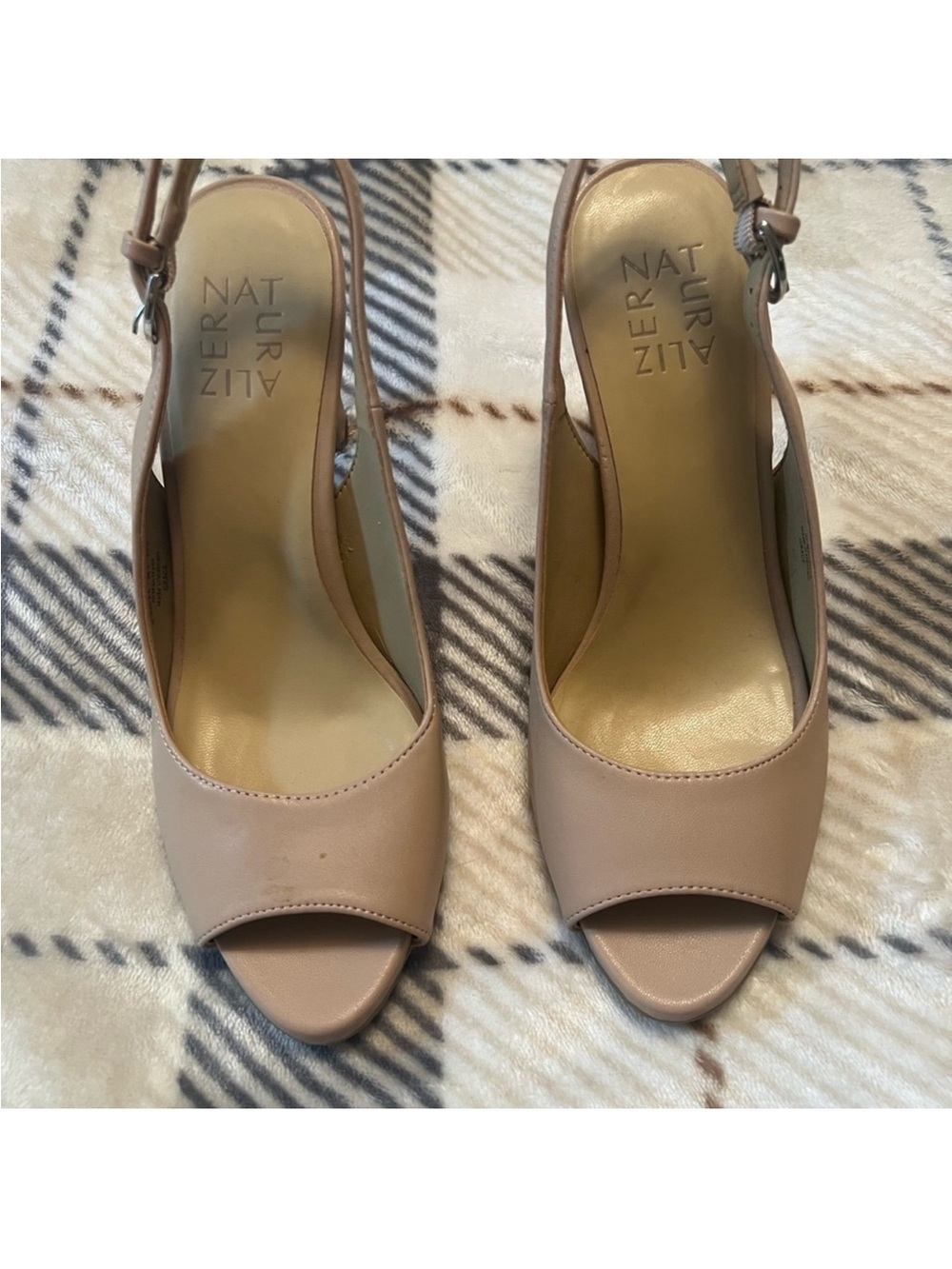 Grace Nude Peep-Toe Slingback Heels